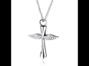 Unique Cross Cremation Necklace of Angle Wings