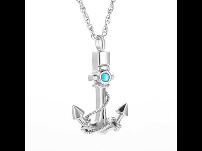 Anchor Filled Pendant with Blue Diamonds