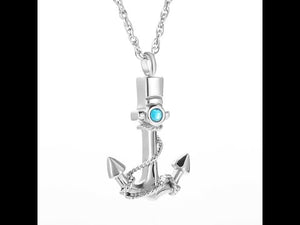 Anchor Filled Pendant with Blue Diamonds