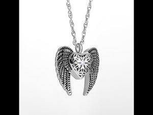 Heart Cremation Necklace with Big Angle Wings
