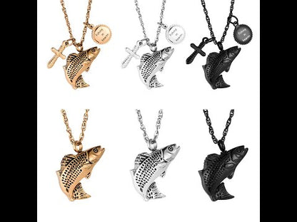 Fish and Cross Cremation Pendant - Engraving