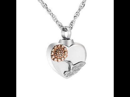 Heart Cremation Pendant of Hummingbird